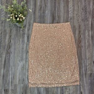Adrianna Pappel Women’s Rose Gold Sequin Knee Length Skirt Lined Size Small